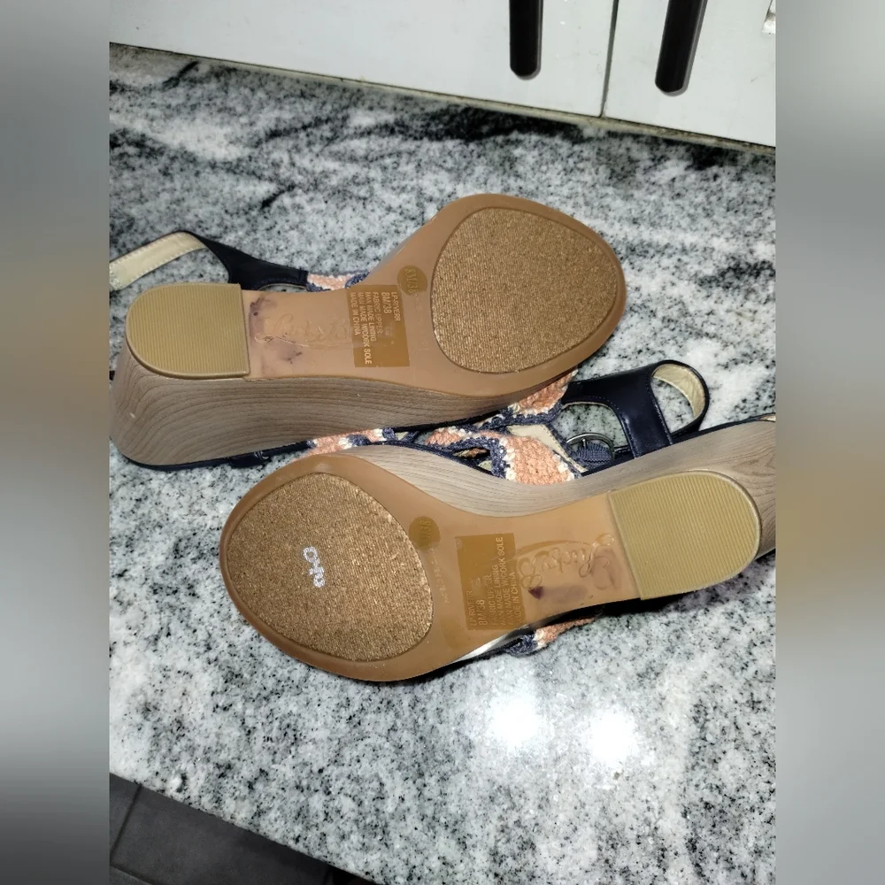 Lucky Brand size 8, new without box, macrame wedge high heel sandals